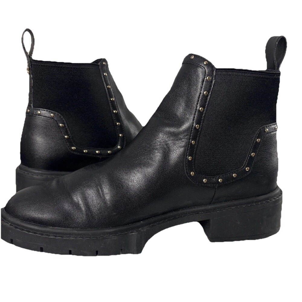 Coach Lory Black Bootie Size 6 B Leather Stud Detail Slip On Ankle MINT